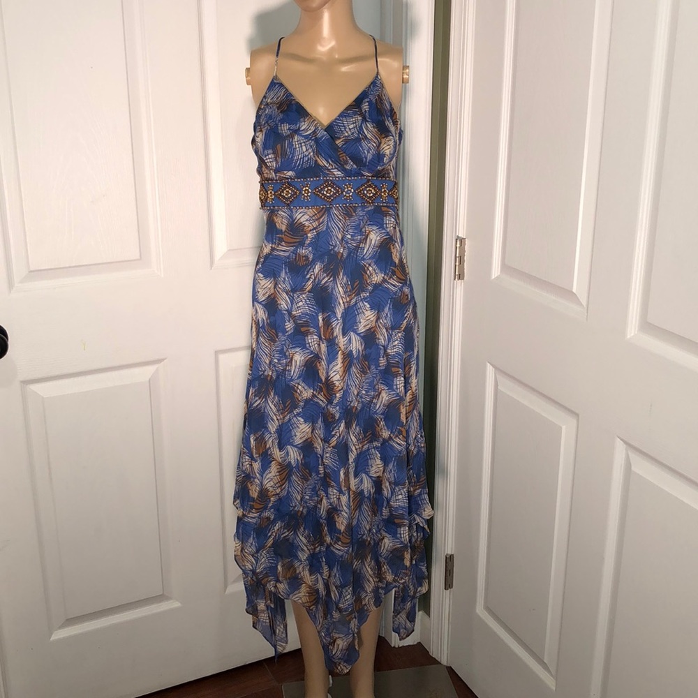 INC Blue Silk Print Dress 10